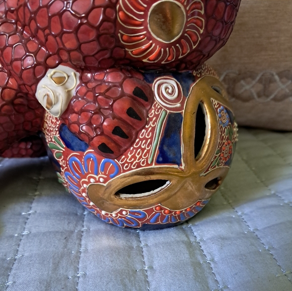 Vintage Japanese Red Cinnabar Glaze Chinoiserie Moriage Porcelain Foo Dog #2 - Picture 3 of 13